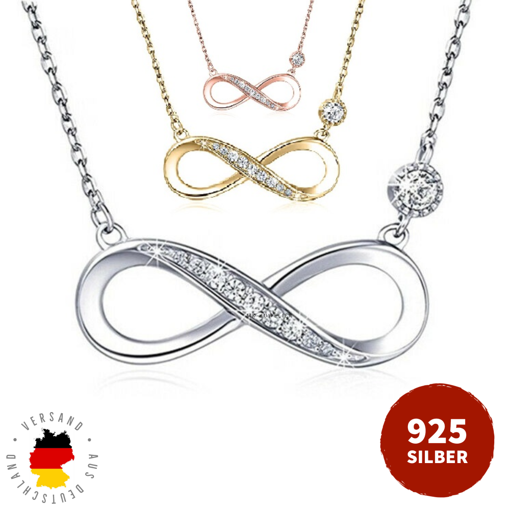 Halskette Infinity Herz Strass Anhänger Unendlichkeit Silber Hochzeit Geschenk 