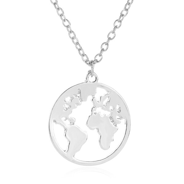 Damen Halskette Halsketten Weltkarte Globus Welt Symbol Rosegold Gold Silber Schwarz Silber