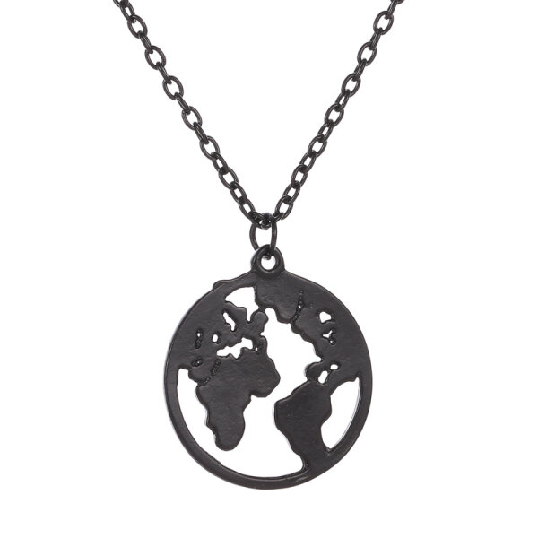 Damen Halskette Halsketten Weltkarte Globus Welt Symbol Rosegold Gold Silber Schwarz Schwarz