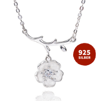 925 Silber Damen Halskette Kette Anh&auml;nger Blume Schmuck Bl&uuml;te Rose Silber Lila