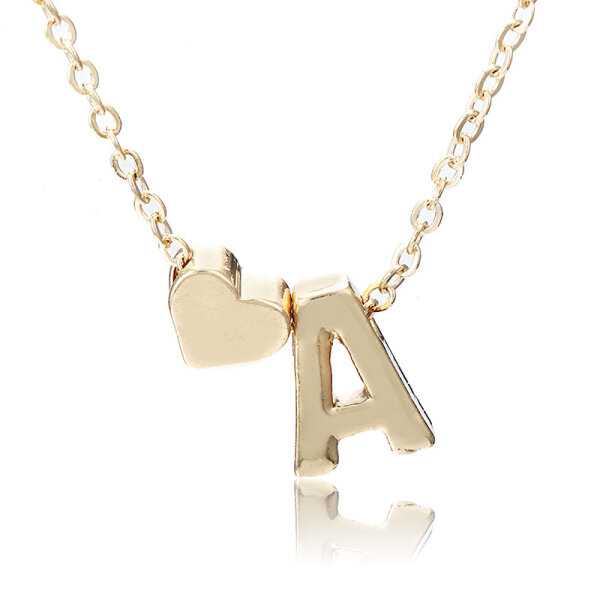 Damen Halskette Namenskette mit Buchstaben (A-Z) Herz Geschenk Damenhalskette Gold A