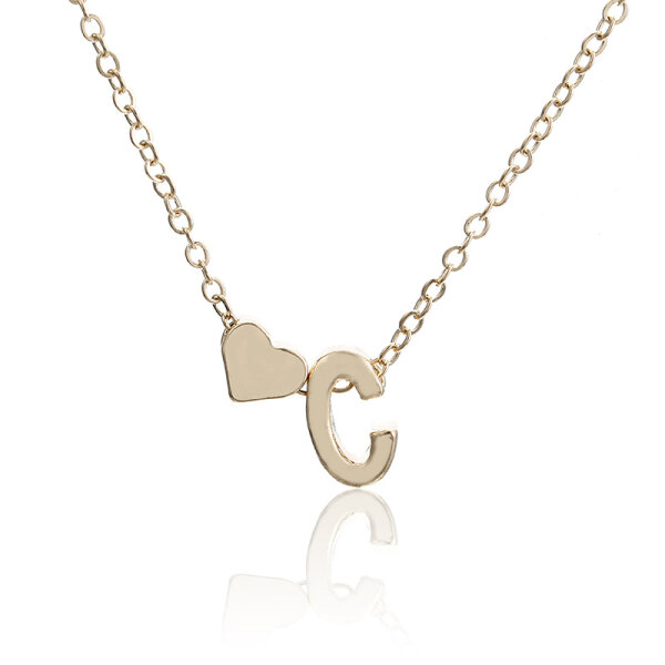 Damen Halskette Namenskette mit Buchstaben (A-Z) Herz Geschenk Damenhalskette Gold C