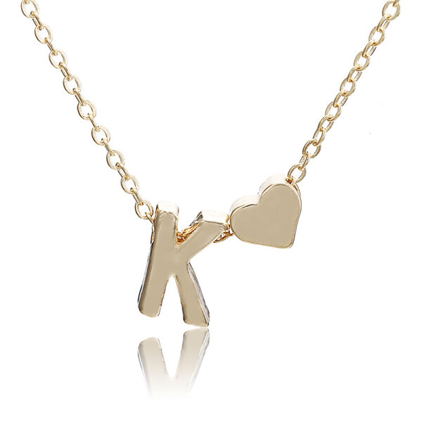 Damen Halskette Namenskette mit Buchstaben (A-Z) Herz Geschenk Damenhalskette Gold K