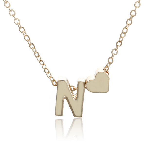Damen Halskette Namenskette mit Buchstaben (A-Z) Herz Geschenk Damenhalskette Gold N