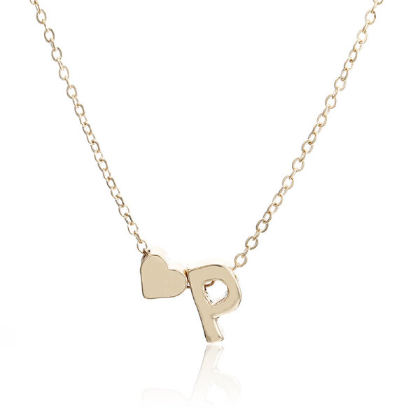 Damen Halskette Namenskette mit Buchstaben (A-Z) Herz Geschenk Damenhalskette Gold P
