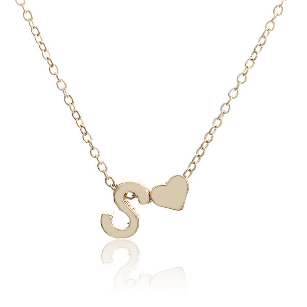 Damen Halskette Namenskette mit Buchstaben (A-Z) Herz Geschenk Damenhalskette Gold S