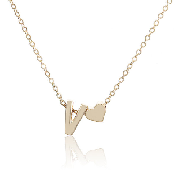 Damen Halskette Namenskette mit Buchstaben (A-Z) Herz Geschenk Damenhalskette Gold V
