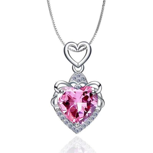 S925 Silber Herz Kette Halskette in Blau Pink Violett Liebe Weißheit | Silberketten