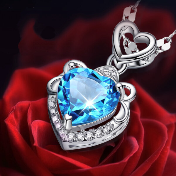 Violett Liebe S925 Herz Blau Weißheit Pink Silber Kette Halskette in