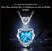 S925 Silber Herz Kette Halskette in Blau Pink Violett Liebe Wei&szlig;heit Topas Stein