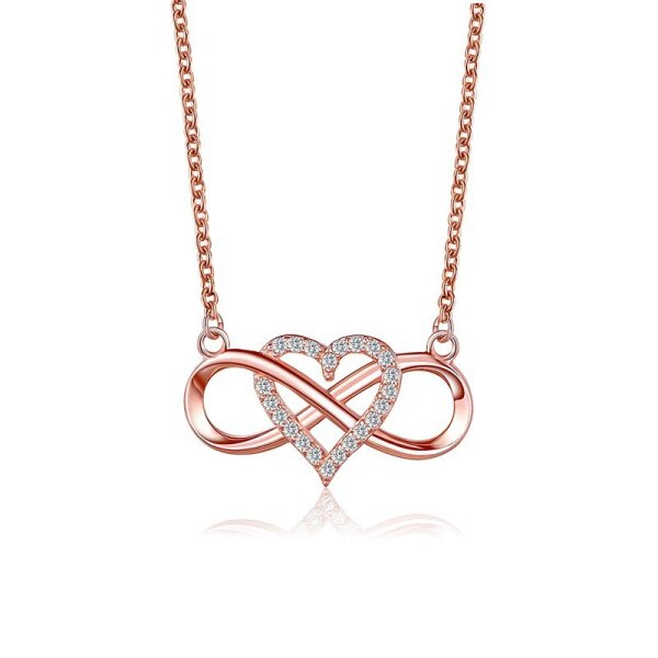 Halskette Unendlichkeitszeichen Infinity Herz mit Kristall Rosegold