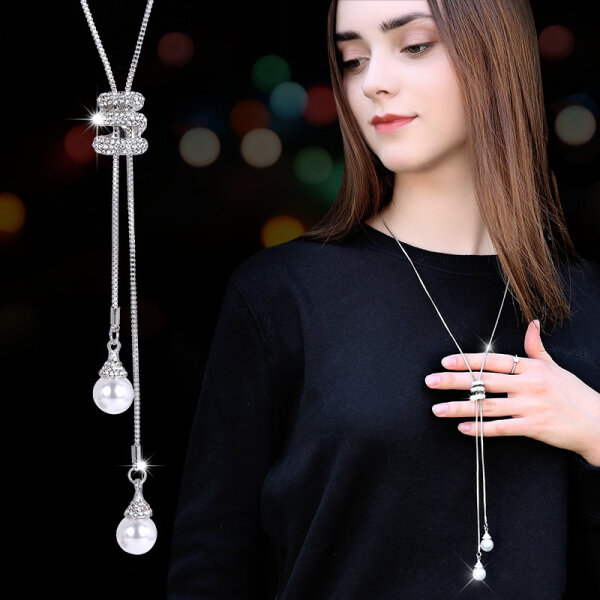 Halskette Lang Perle Damen Lagenlook Modeschmuck Modekette