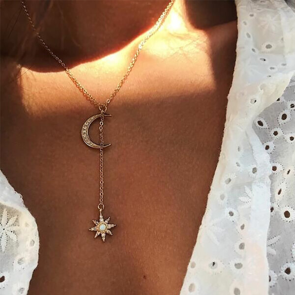 Halskette Collier Halbmond mit Stern Gold und Silber Schlüsselbeinkette