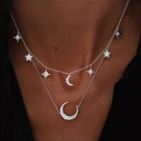 Mehrschichtige Halskette Collier Volldiamant Stern Mond...