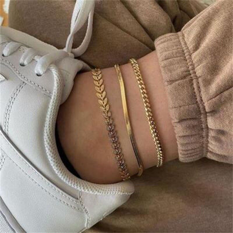 Damen Fußkette Statement gedreht Gold Doppelkette Fusskette Fußkettchen Armband