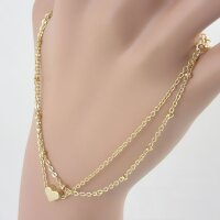 Damen Fu&szlig;kette Herz Perlen Gold Doppelkette Fusskette Fu&szlig;kettchen Armband Gold