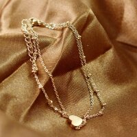 Damen Fu&szlig;kette Herz Perlen Gold Doppelkette Fusskette Fu&szlig;kettchen Armband Silber