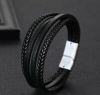 Leder Edelstahl Magnet Armband silber braun schwarz Lederarmband Armschmuck A199 